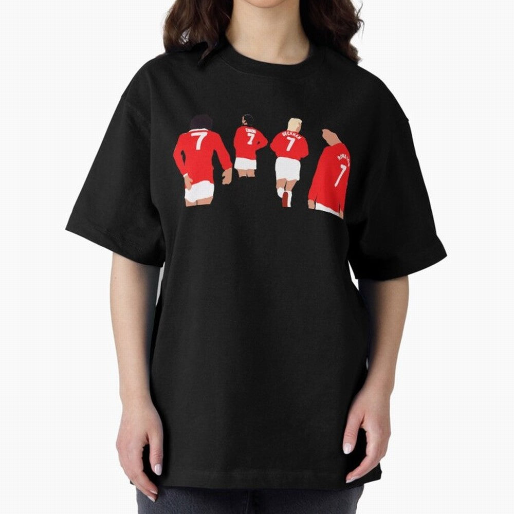 Manchester United Legends Number 7 Best Cantona Beckham Ronaldo Poster Oversized T-Shirt Enjoy the FIFA World Cup 2026 USA Canada Mexico Journey through Haaland Highlights, Brazil Pride, Soccer Culture, Superstar Moments, National Team Dreams and