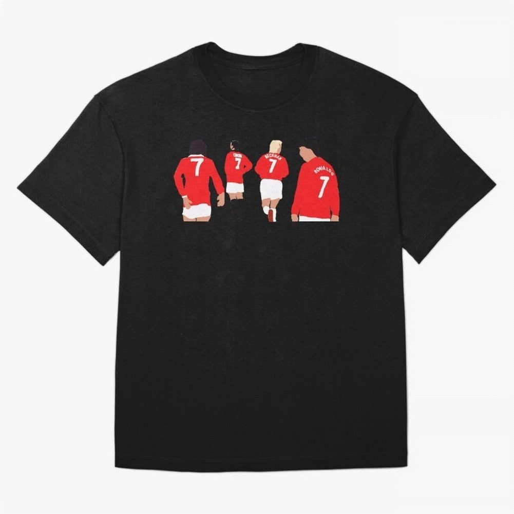Manchester United Legends Number 7 Best Cantona Beckham Ronaldo Poster Oversized T-Shirt Enjoy the FIFA World Cup 2026 USA Canada Mexico Journey through Haaland Highlights, Brazil Pride, Soccer Culture, Superstar Moments, National Team Dreams and