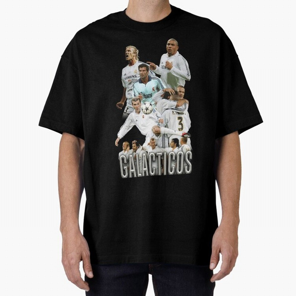 Real Madrid Galacticos Soccer Legends Collage Poster Oversized T-Shirt Stand with FIFA World Cup 2026 Group Stage for Fans of Messi and Cristiano Ronaldo and France, Bringing Champion Mindset, Group Stage Buzz, Knockout Tension and Passionate Fan