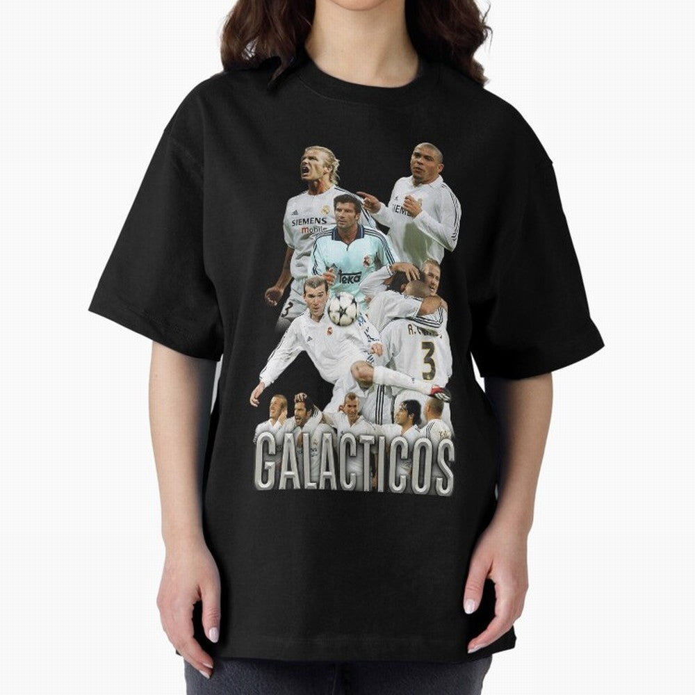 Real Madrid Galacticos Soccer Legends Collage Poster Oversized T-Shirt Stand with FIFA World Cup 2026 Group Stage for Fans of Messi and Cristiano Ronaldo and France, Bringing Champion Mindset, Group Stage Buzz, Knockout Tension and Passionate Fan