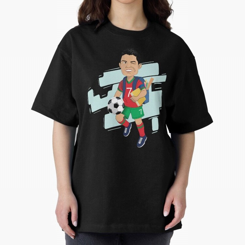 BACK TO SCHOOL - CARICATURE - CHRISTIANO - RONALDO Oversized T-Shirt Bring Champion Energy into the FIFA World Cup 2026 Journey through Messi, Neymar and Mbappe Highlights, Brazil, Portugal and Argentina Pride, Football Passion, Legendary