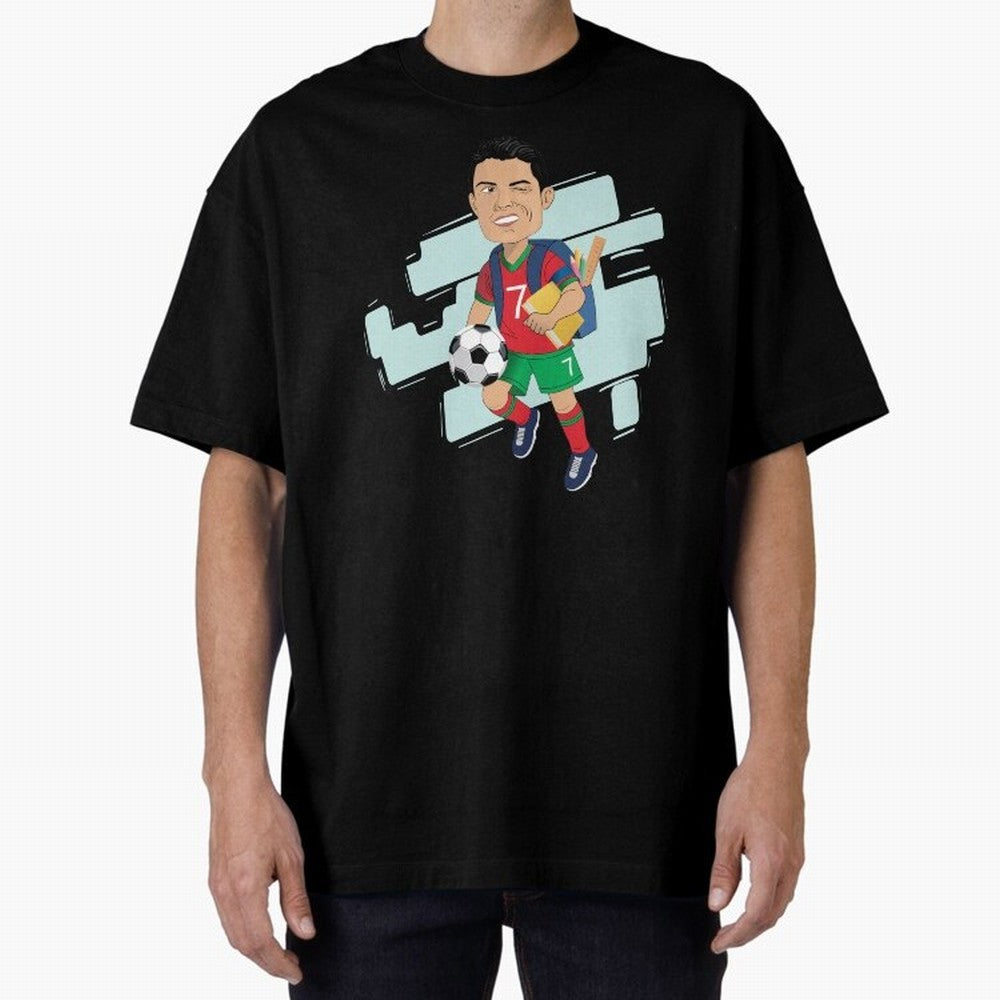 BACK TO SCHOOL - CARICATURE - CHRISTIANO - RONALDO Oversized T-Shirt Bring Champion Energy into the FIFA World Cup 2026 Journey through Messi, Neymar and Mbappe Highlights, Brazil, Portugal and Argentina Pride, Football Passion, Legendary