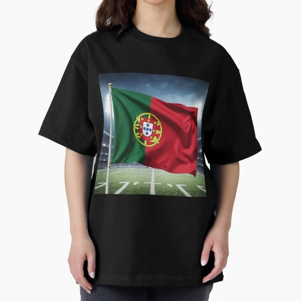 Portugal Flag 3D Football Design ¨C Supporters Portugal Oversized T-Shirt Turn Up for Match Day Hype around FIFA World Cup 2026 USA Canada Mexico, Messi, Neymar and Mbappe, Spain, Sports Nostalgia, International Competition, Famous Players and
