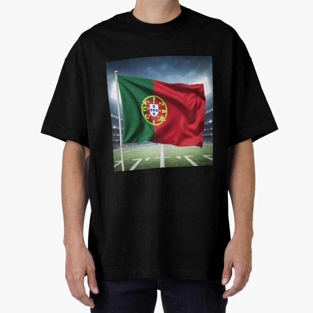 Portugal Flag 3D Football Design ¨C Supporters Portugal Oversized T-Shirt Turn Up for Match Day Hype around FIFA World Cup 2026 USA Canada Mexico, Messi, Neymar and Mbappe, Spain, Sports Nostalgia, International Competition, Famous Players and
