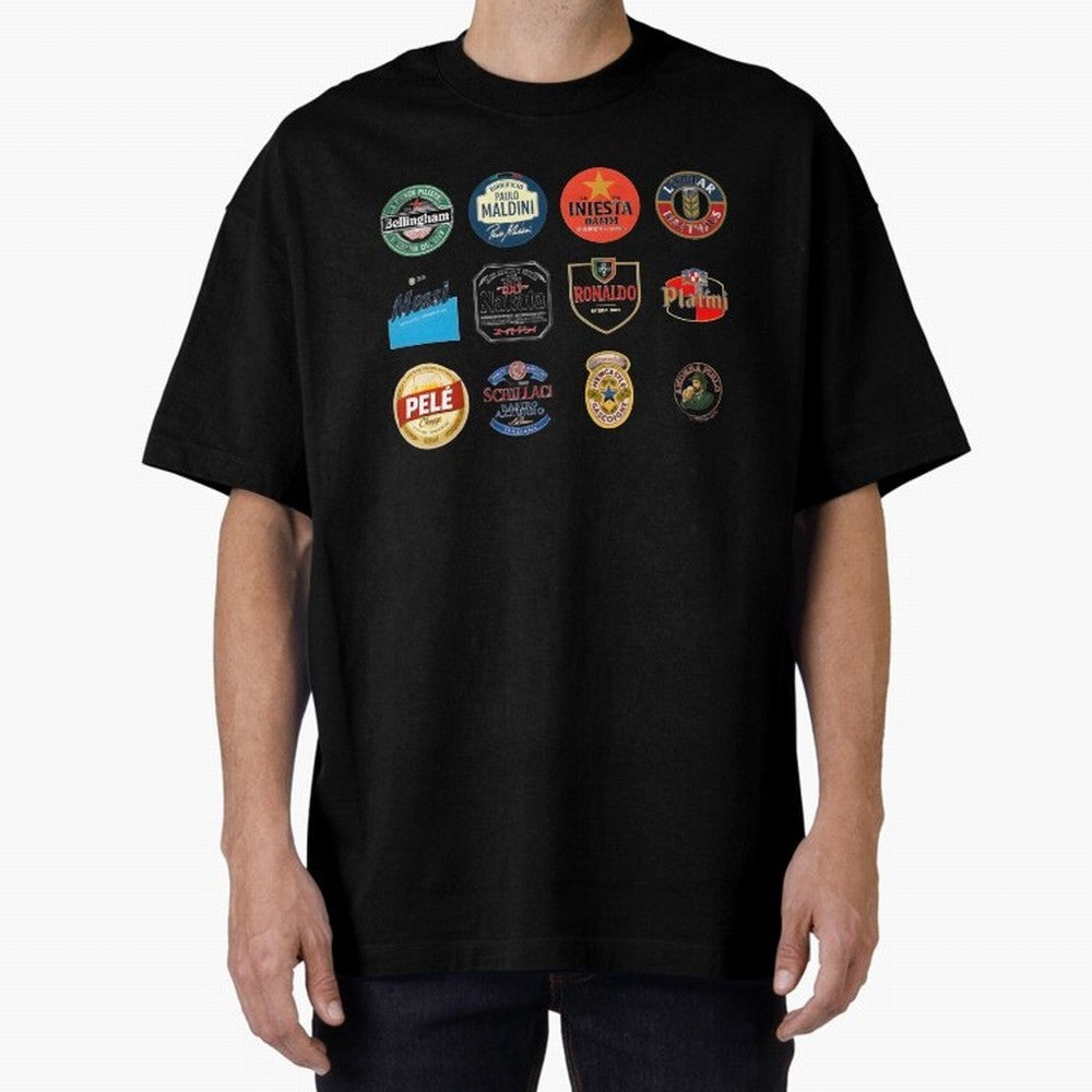 Legendary Lager Lineup ¨C Football Icons as Beer Labels (Sticker Set / Poster) Oversized T-Shirt Fuel the FIFA World Cup 2026 USA Canada Mexico Journey through Haaland and Mbappe Highlights, England and Germany Pride, Fan Favorite Moments, National