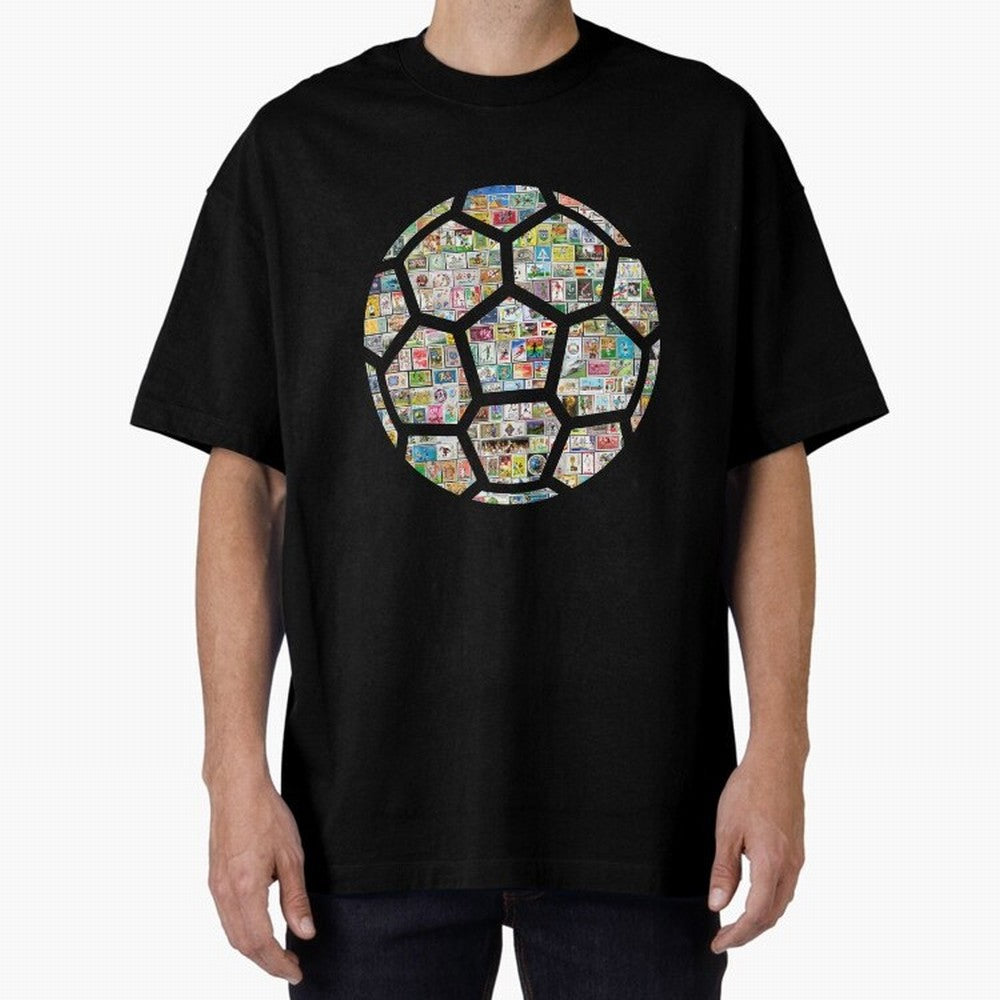 Philately Soccer Ball Oversized T-Shirt Feel International Energy from Global Football Passion for FIFA World Cup 2026, Featuring Haaland and Mbappe, Portugal, Spain and Germany, Championship Spirit, Famous Goals, Roaring Crowds and International
