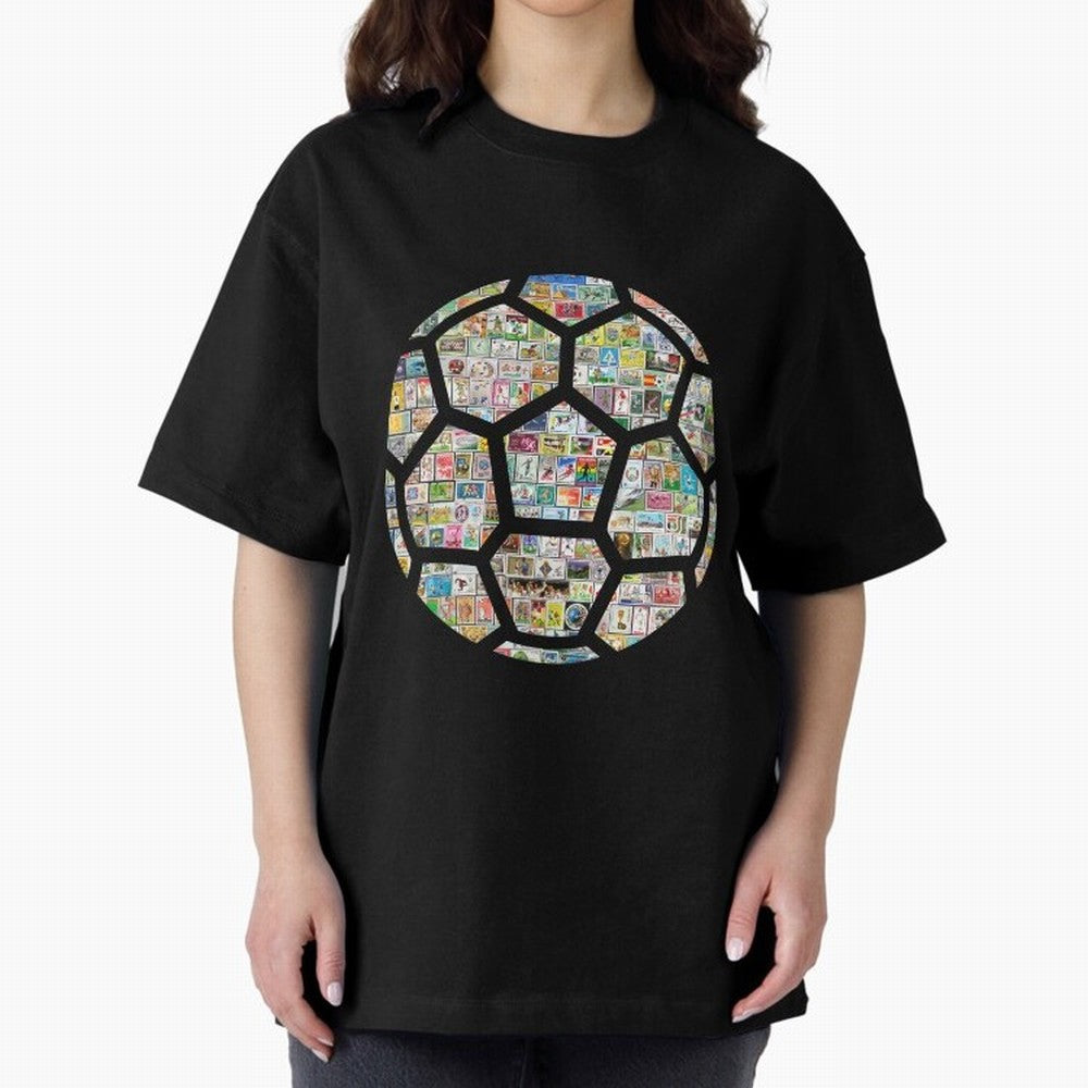 Philately Soccer Ball Oversized T-Shirt Feel International Energy from Global Football Passion for FIFA World Cup 2026, Featuring Haaland and Mbappe, Portugal, Spain and Germany, Championship Spirit, Famous Goals, Roaring Crowds and International