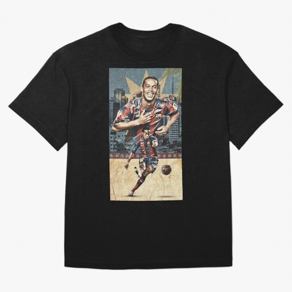 Ronaldinho Design Oversized T-Shirt Represent the Passion of Global Football Passion for FIFA World Cup 2026, with Messi, CR7 and Mbappe, Brazil, Vintage Soccer Flavor, Modern Football Stars, National Flags and Final Night Emotion; Ideal for