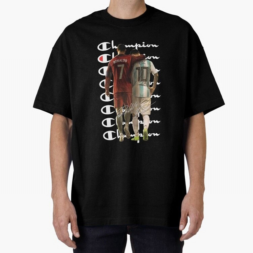 Ronaldos And Messis C-C-H-A-M-P-I-O-N-N Oversized T-Shirt Remember Iconic Moments from FIFA World Cup 2026 Group Stage Driven by Messi, CR7 and Mbappe, Argentina, France and Brazil Energy, Worldwide Fan Energy, Dramatic Goals, Stadium Lights and
