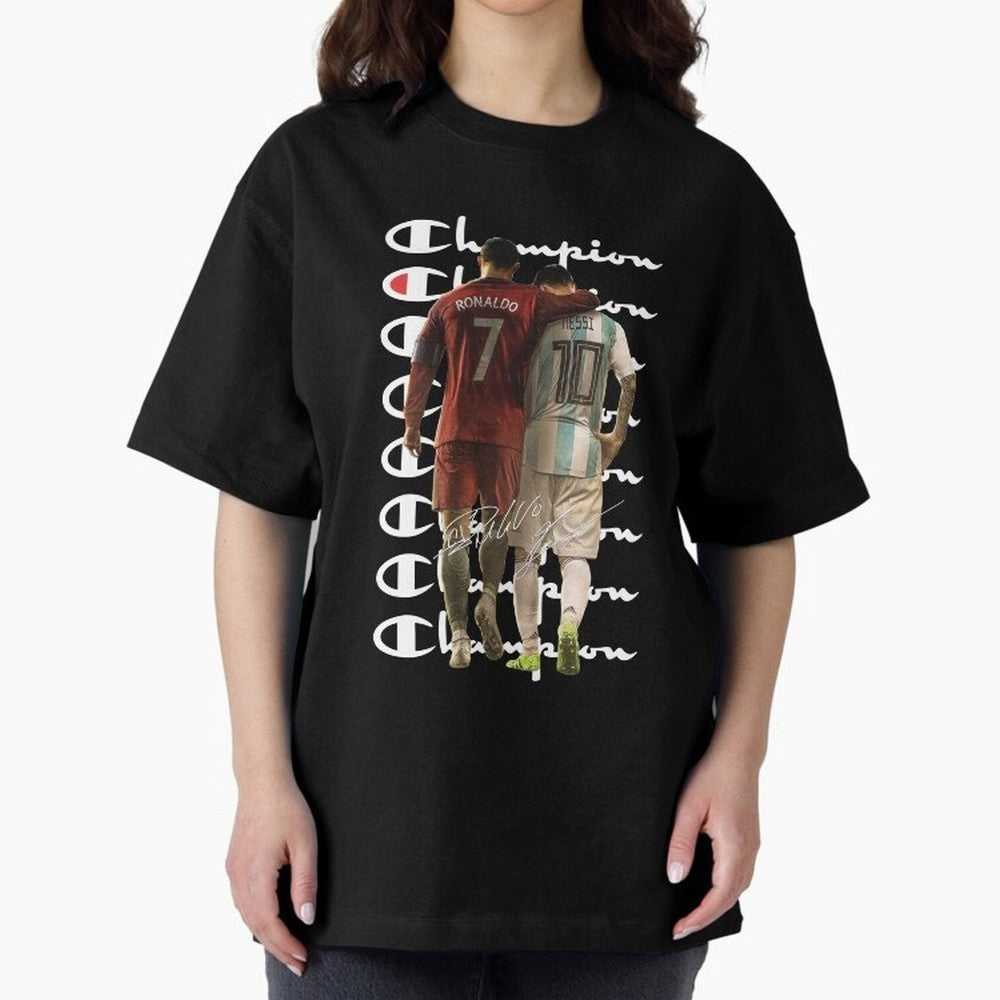 Ronaldos And Messis C-C-H-A-M-P-I-O-N-N Oversized T-Shirt Remember Iconic Moments from FIFA World Cup 2026 Group Stage Driven by Messi, CR7 and Mbappe, Argentina, France and Brazil Energy, Worldwide Fan Energy, Dramatic Goals, Stadium Lights and