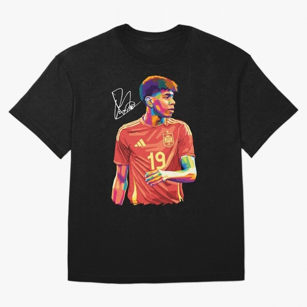 Lamine Yamal Pop Art Oversized T-Shirt Spotlight Match Day Hype around FIFA World Cup 2026 Group Stage, Haaland and Mbappe, Spain, Stadium Memories, Football Loyalty, International Chants and Championship Tradition; Perfect for Fans, Collectors,