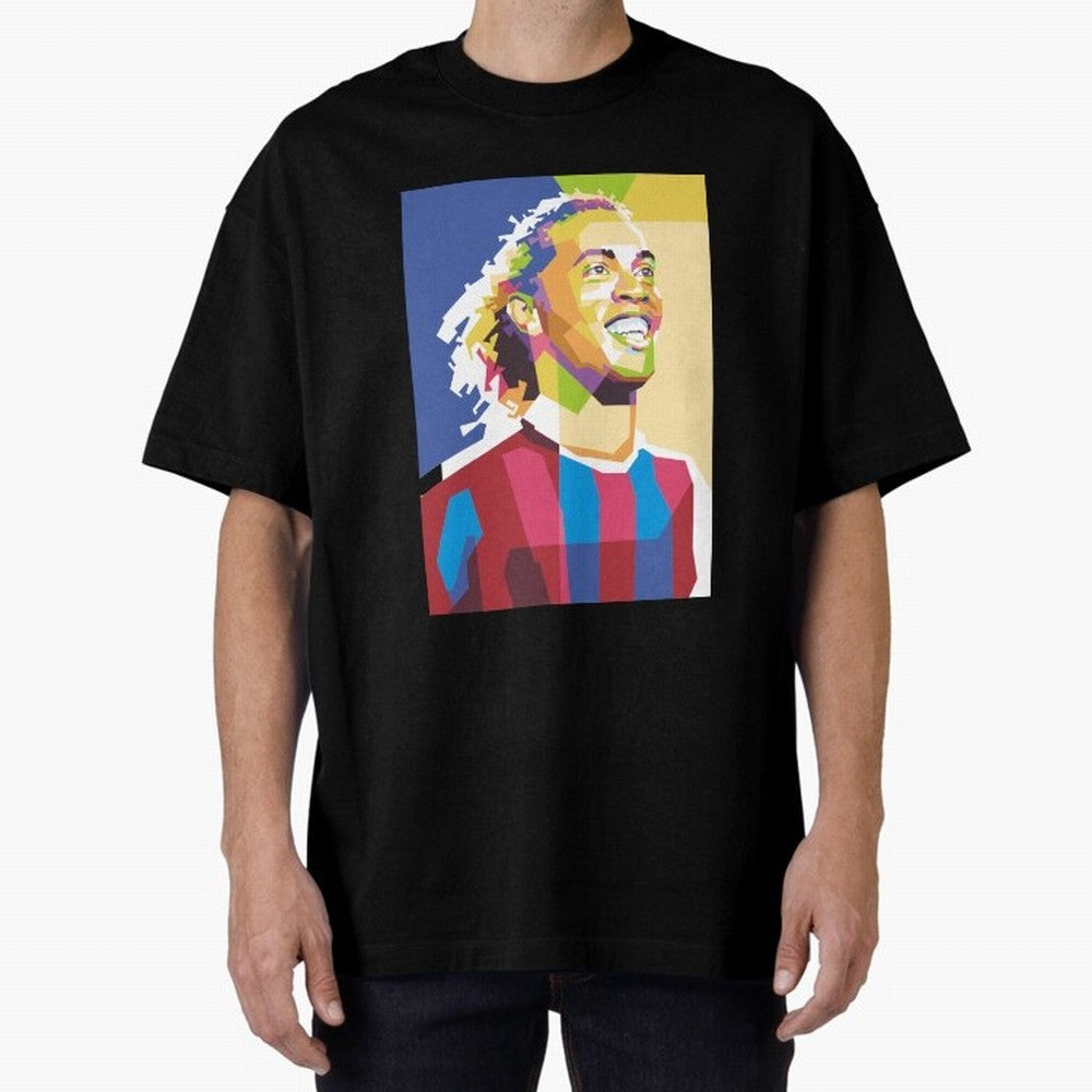Ronaldinho in Pop Art Portrait Style Oversized T-Shirt Follow Every Goal of FIFA World Cup 2026 USA Canada Mexico Spirit, Featuring England, Cristiano Ronaldo, Football Passion, Legendary Performances, Festival Vibes and Supporter Community; Great