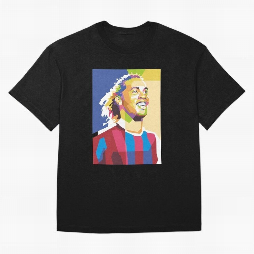 Ronaldinho in Pop Art Portrait Style Oversized T-Shirt Follow Every Goal of FIFA World Cup 2026 USA Canada Mexico Spirit, Featuring England, Cristiano Ronaldo, Football Passion, Legendary Performances, Festival Vibes and Supporter Community; Great