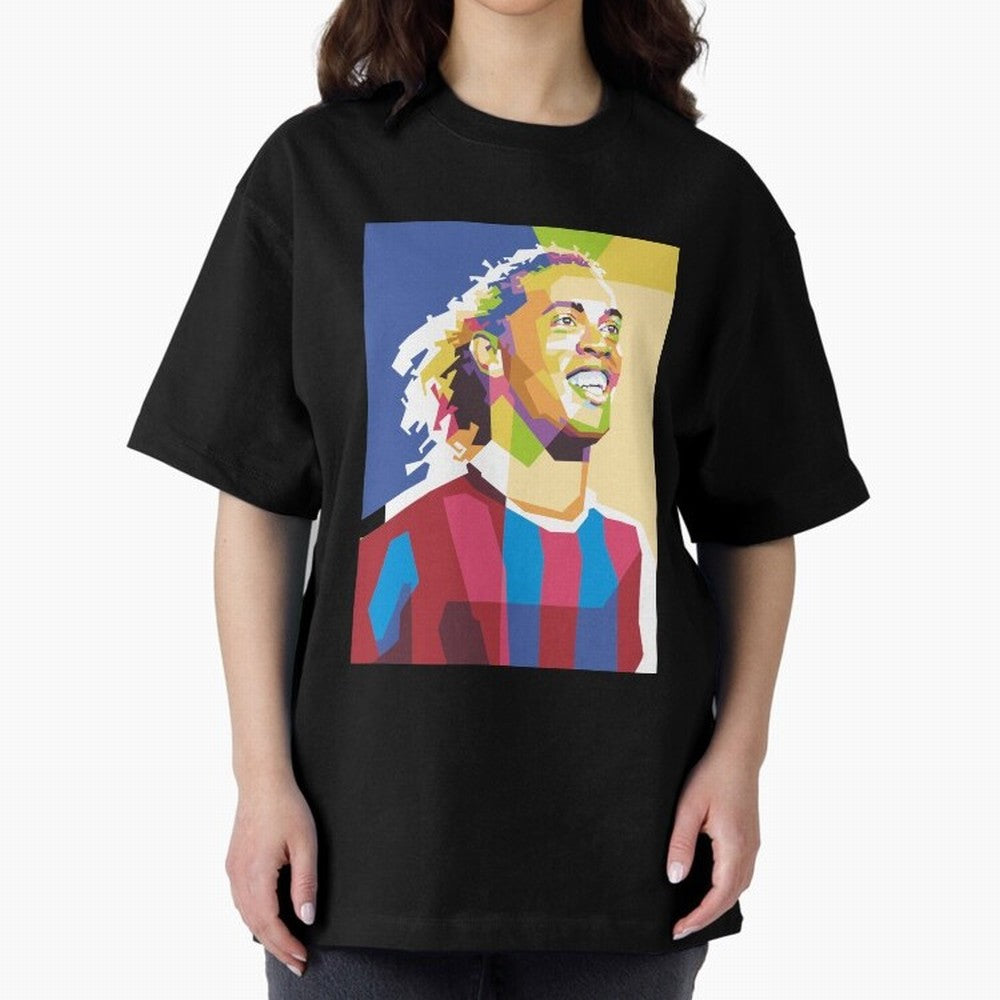 Ronaldinho in Pop Art Portrait Style Oversized T-Shirt Follow Every Goal of FIFA World Cup 2026 USA Canada Mexico Spirit, Featuring England, Cristiano Ronaldo, Football Passion, Legendary Performances, Festival Vibes and Supporter Community; Great