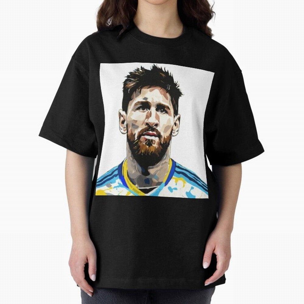 Lionel Messi Oversized T-Shirt Celebrate Fan Culture around FIFA World Cup 2026 USA Canada Mexico Spirit, Driven by France and Portugal, CR7 and Messi, Tournament Hype, Historic Matchups, Family Viewing Parties and Global Sports Pride; Ideal for