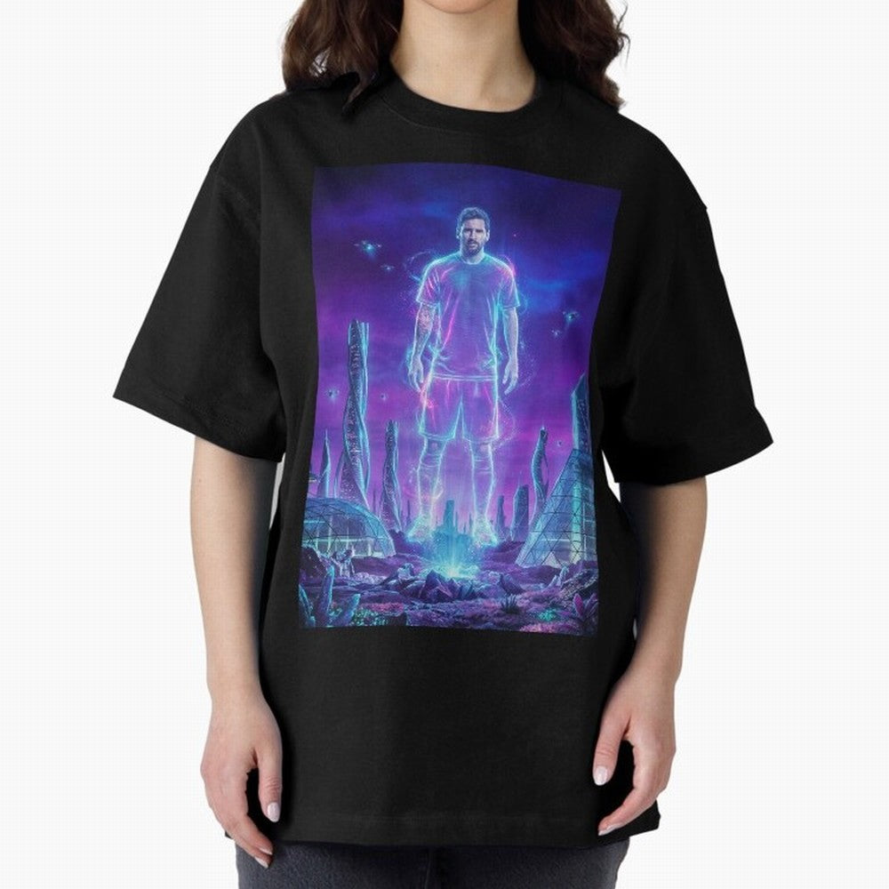 Lionel Messi (GOAT) Hologram in Futuristic Cyberpunk City (Version 5) Classic T-Shirt Bring World Football Passion into Match Day Hype around FIFA World Cup 2026 Group Stage, Mbappe and Neymar, Spain, Fan Favorite Moments, National Team Passion,