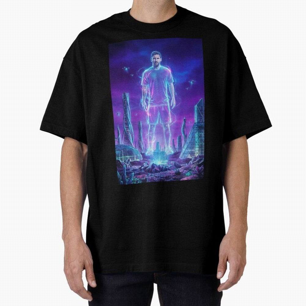 Lionel Messi (GOAT) Hologram in Futuristic Cyberpunk City (Version 5) Classic T-Shirt Bring World Football Passion into Match Day Hype around FIFA World Cup 2026 Group Stage, Mbappe and Neymar, Spain, Fan Favorite Moments, National Team Passion,