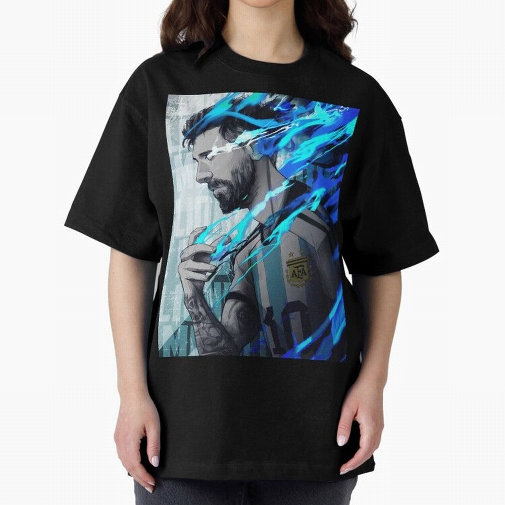 LIONEL MESSI NEW GOAL CELEBRATION ILLUSTRATION 2023 2024 Oversized T-Shirt Join the Countdown to Global Football Passion for FIFA World Cup 2026 Group Stage, Inspired by Messi, Spain and Netherlands, Classic Soccer Heritage, Championship Pressure,