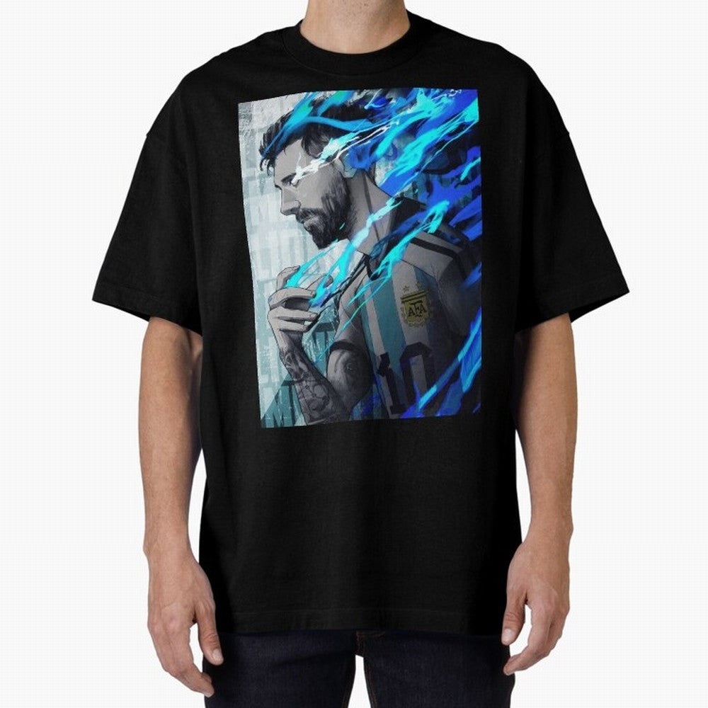 LIONEL MESSI NEW GOAL CELEBRATION ILLUSTRATION 2023 2024 Oversized T-Shirt Join the Countdown to Global Football Passion for FIFA World Cup 2026 Group Stage, Inspired by Messi, Spain and Netherlands, Classic Soccer Heritage, Championship Pressure,