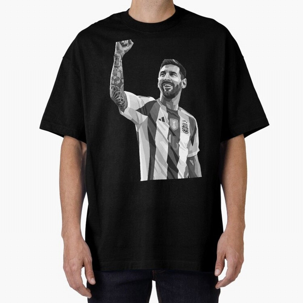 Messi grayscale Oversized T-Shirt Represent FIFA World Cup 2026 Spirit, Highlighting Portugal, Spain and Germany, Neymar, Haaland and Cristiano Ronaldo, Champion Mindset, Group Stage Buzz, Knockout Tension and Passionate Fan Culture; Great for