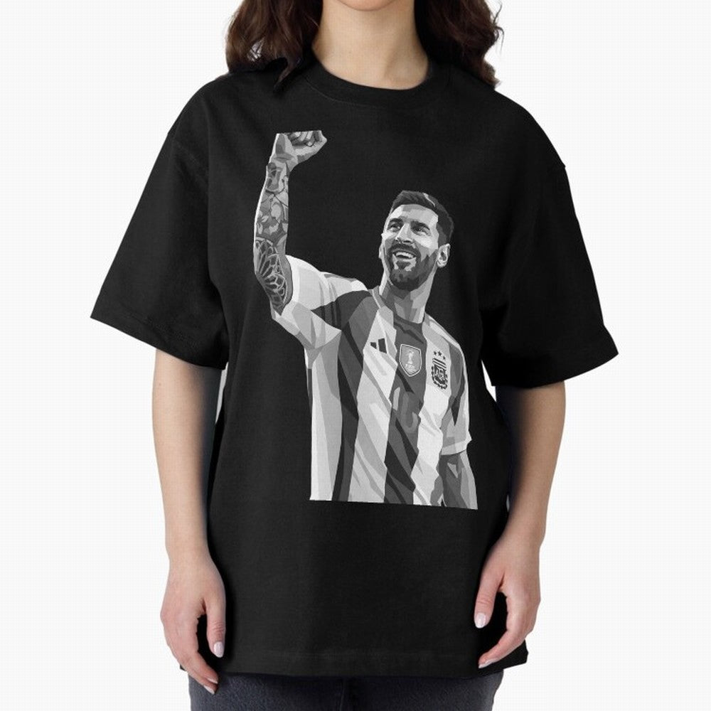 Messi grayscale Oversized T-Shirt Represent FIFA World Cup 2026 Spirit, Highlighting Portugal, Spain and Germany, Neymar, Haaland and Cristiano Ronaldo, Champion Mindset, Group Stage Buzz, Knockout Tension and Passionate Fan Culture; Great for