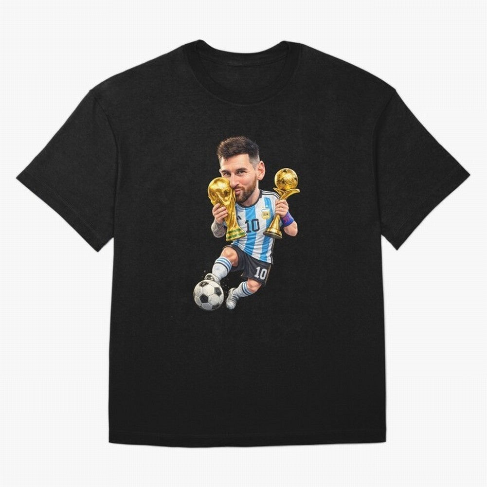 Lionel Messi ¨C Trophy King Caricature Oversized T-Shirt Bring Legendary Rivalry Energy to the FIFA World Cup 2026 Group Stage Journey through Cristiano Ronaldo, Haaland and CR7 Highlights, Brazil Pride, Vintage Soccer Flavor, Modern Football
