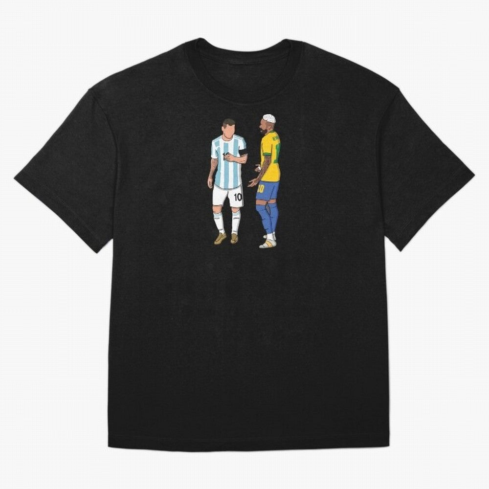 Messi and Neymar Chit Chat Illustration Oversized T-Shirt Show Passion for the Stars of FIFA World Cup 2026 Featuring CR7, Portugal, Spain and Germany Energy, Stadium Memories, Football Loyalty, International Chants and Championship Tradition;