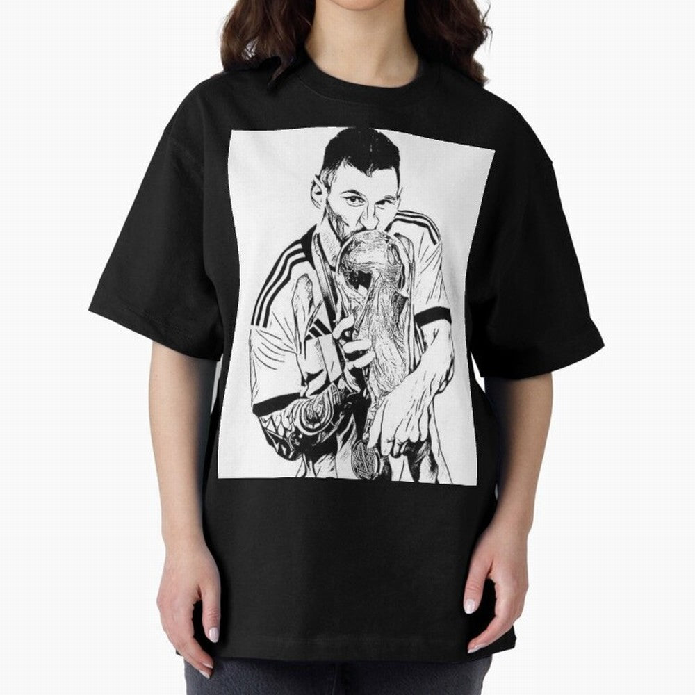 Lionel Messi white and black art Oversized T-Shirt Cheer for FIFA World Cup 2026 USA Canada Mexico Inspired by Messi, CR7 and Mbappe, Brazil, Portugal and Argentina Energy, Football Passion, Legendary Performances, Festival Vibes and Supporter