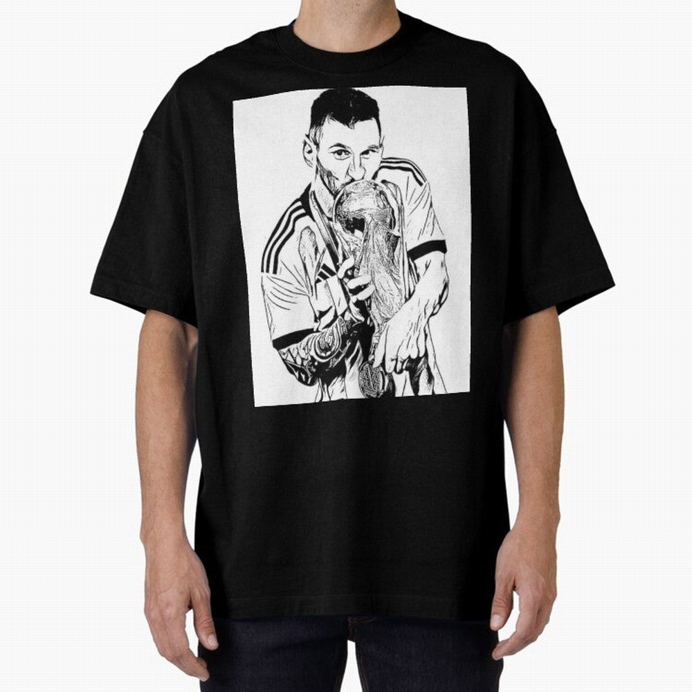 Lionel Messi white and black art Oversized T-Shirt Cheer for FIFA World Cup 2026 USA Canada Mexico Inspired by Messi, CR7 and Mbappe, Brazil, Portugal and Argentina Energy, Football Passion, Legendary Performances, Festival Vibes and Supporter
