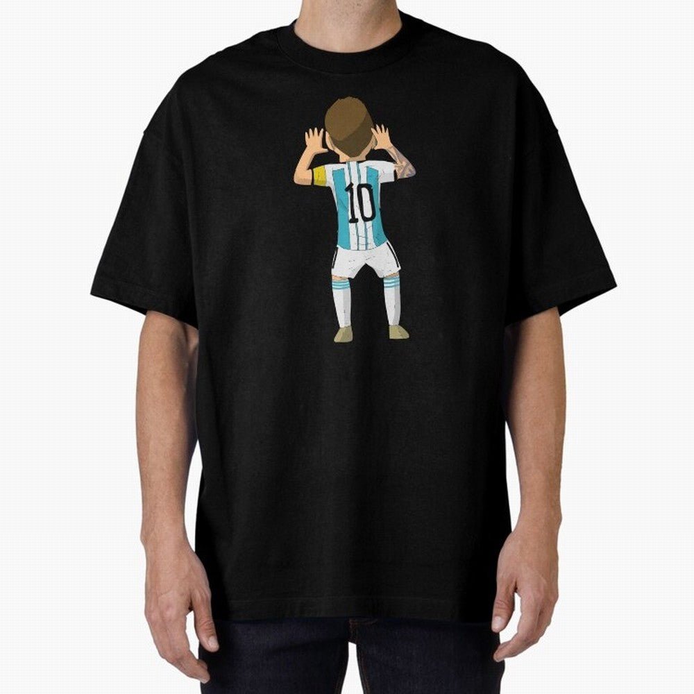 Cartoon Illustration Messi vs Netherlands World Cup Qatar 2022 Oversized T-Shirt Celebrate the Magic of FIFA World Cup 2026 Spirit, Capturing Argentina, Messi and Cristiano Ronaldo, Retro Football Energy, Iconic Rivalries, Trophy Chase Drama and