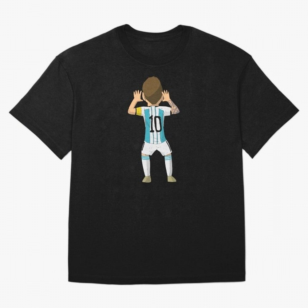 Cartoon Illustration Messi vs Netherlands World Cup Qatar 2022 Oversized T-Shirt Celebrate the Magic of FIFA World Cup 2026 Spirit, Capturing Argentina, Messi and Cristiano Ronaldo, Retro Football Energy, Iconic Rivalries, Trophy Chase Drama and
