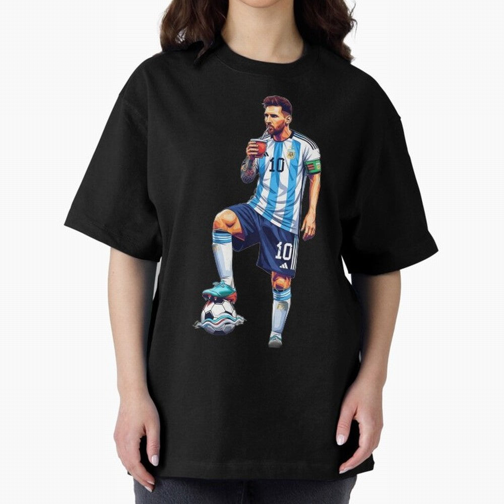 Messi in an illustrated style drinking mate ¨C The Goat Phone Case design Classic T-Shirt Carry Global Football Passion for FIFA World Cup 2026, with Messi and Cristiano Ronaldo, France, Global Supporter Spirit, Legendary Goals, National Colors and