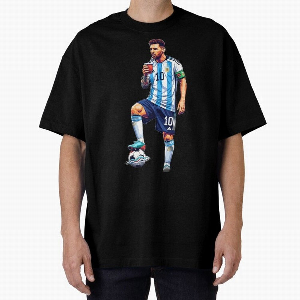 Messi in an illustrated style drinking mate ¨C The Goat Phone Case design Classic T-Shirt Carry Global Football Passion for FIFA World Cup 2026, with Messi and Cristiano Ronaldo, France, Global Supporter Spirit, Legendary Goals, National Colors and