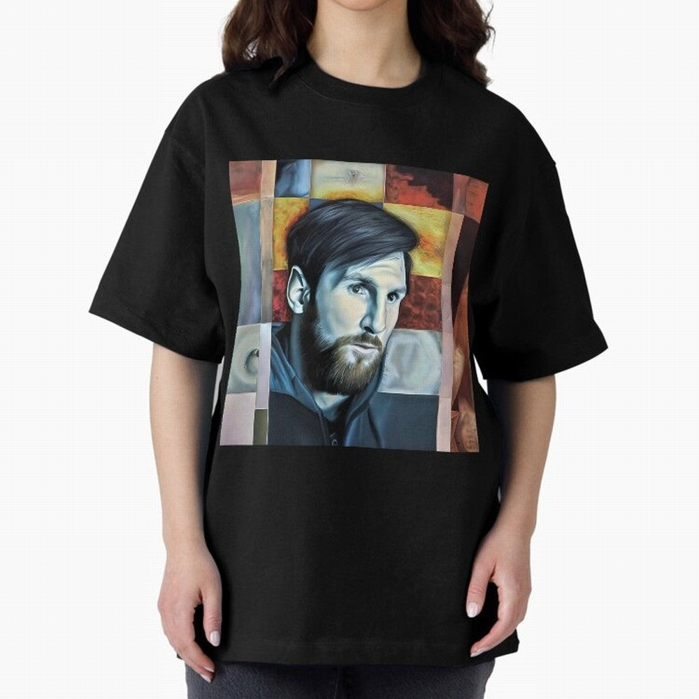 Messi on digital board Oversized T-Shirt Refresh the FIFA World Cup 2026 USA Canada Mexico Journey through Neymar Highlights, Spain Pride, Supporter Pride, Iconic Celebrations, Legendary Names and Global Match Day Energy; Made for Collectors Who