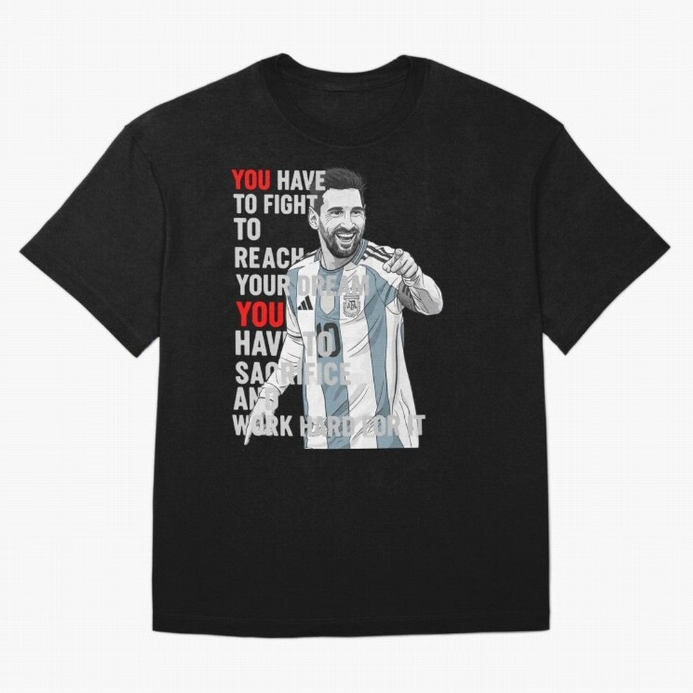 Lionel Messi Dream & Sacrifice Oversized T-Shirt Support Your Favorite Stars during FIFA World Cup 2026 Group Stage Highlighting Cristiano Ronaldo, Haaland and CR7, Brazil Energy, Game Day Rituals, Football Legends, Country Pride and the Road to