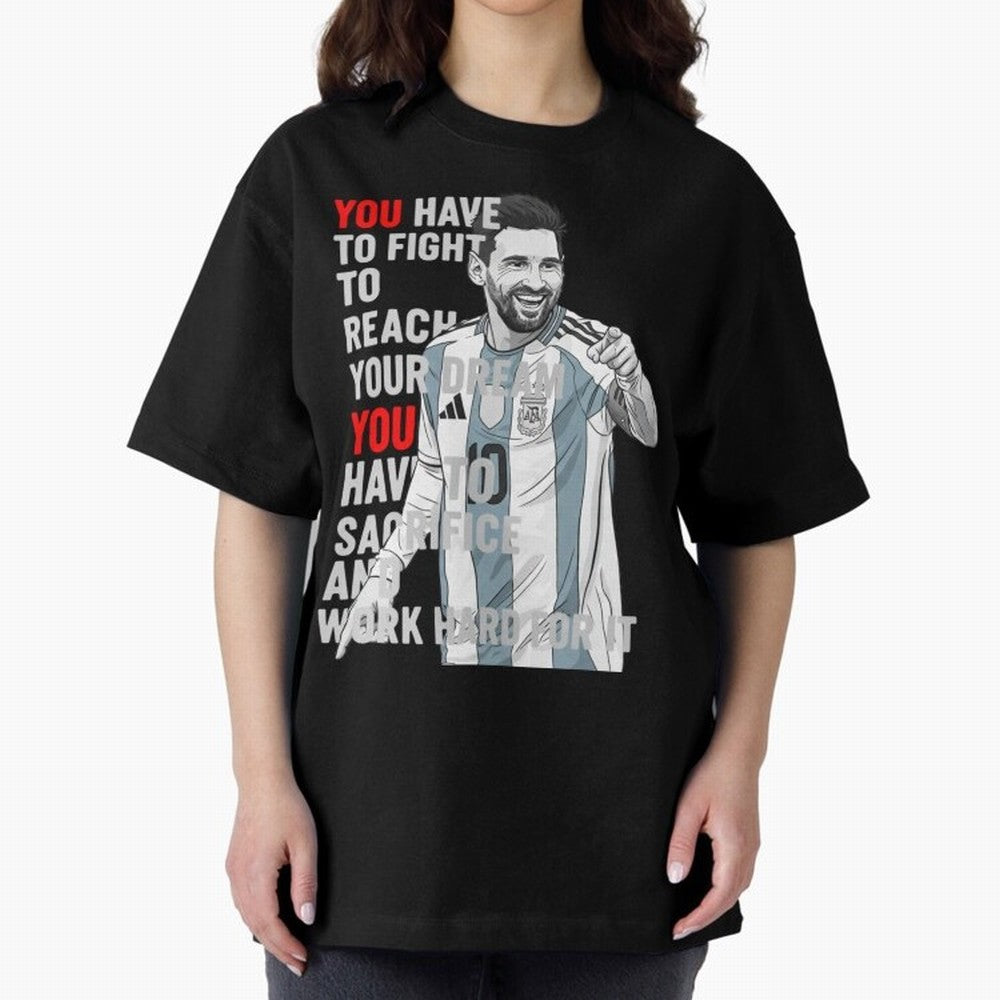 Lionel Messi Dream & Sacrifice Oversized T-Shirt Support Your Favorite Stars during FIFA World Cup 2026 Group Stage Highlighting Cristiano Ronaldo, Haaland and CR7, Brazil Energy, Game Day Rituals, Football Legends, Country Pride and the Road to