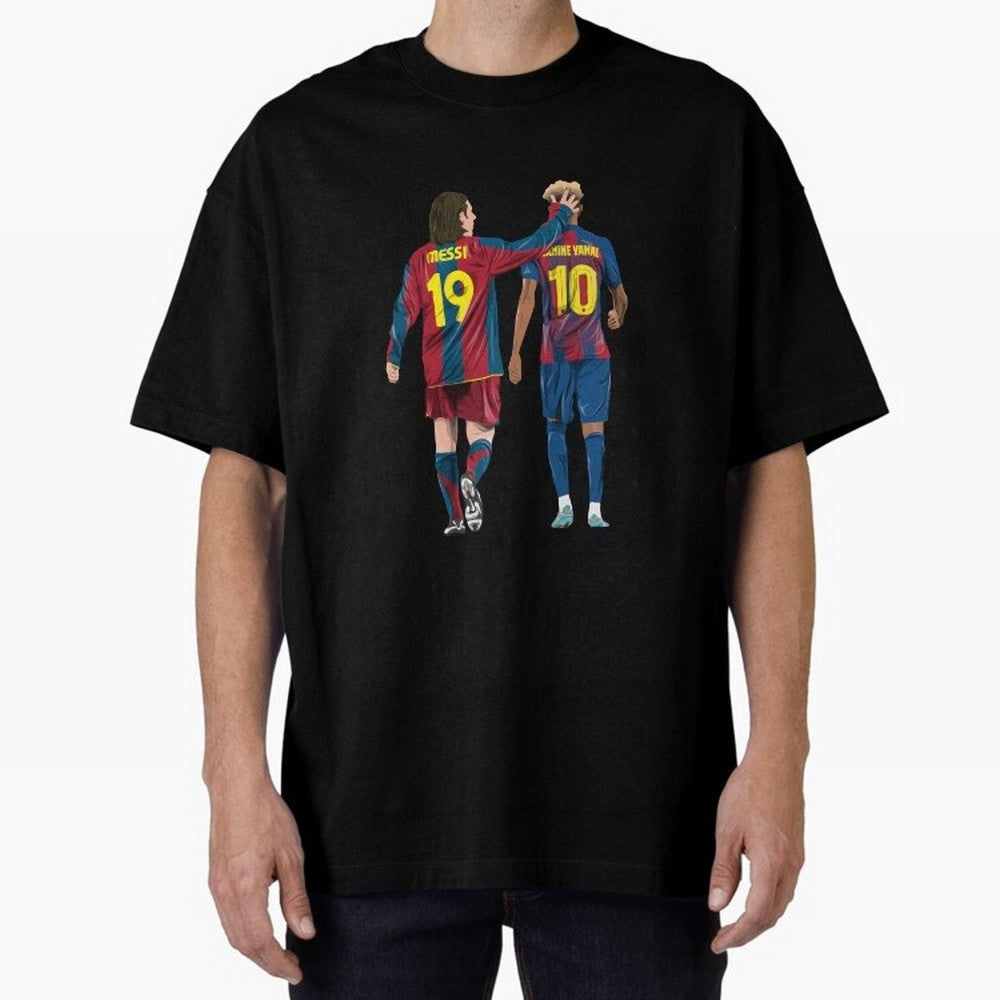 Lionel Messi and Friend Oversized T-Shirt Share the Excitement of FIFA World Cup 2026 Group Stage for Fans of Messi, Neymar and Mbappe and Spain, Bringing Classic Soccer Heritage, Championship Pressure, Fan Loyalty and International Pride; Perfect