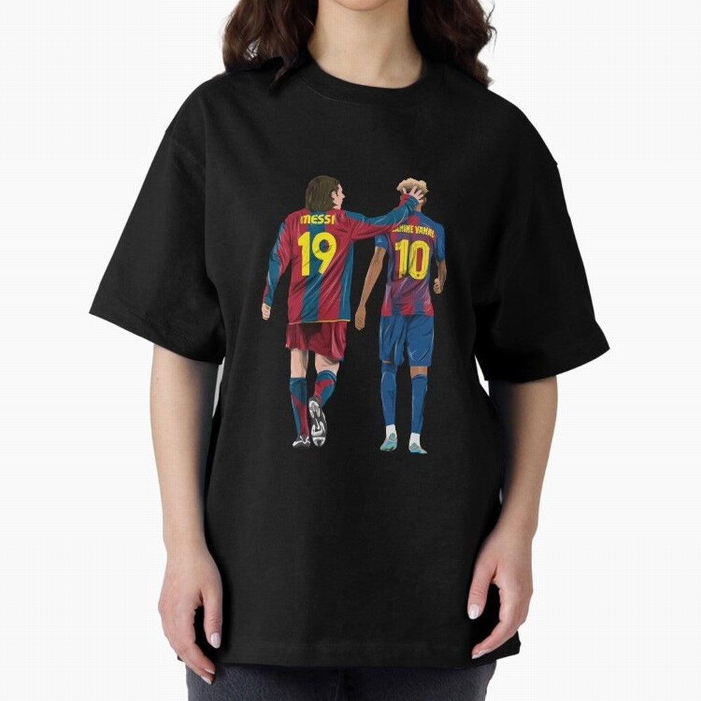 Lionel Messi and Friend Oversized T-Shirt Share the Excitement of FIFA World Cup 2026 Group Stage for Fans of Messi, Neymar and Mbappe and Spain, Bringing Classic Soccer Heritage, Championship Pressure, Fan Loyalty and International Pride; Perfect