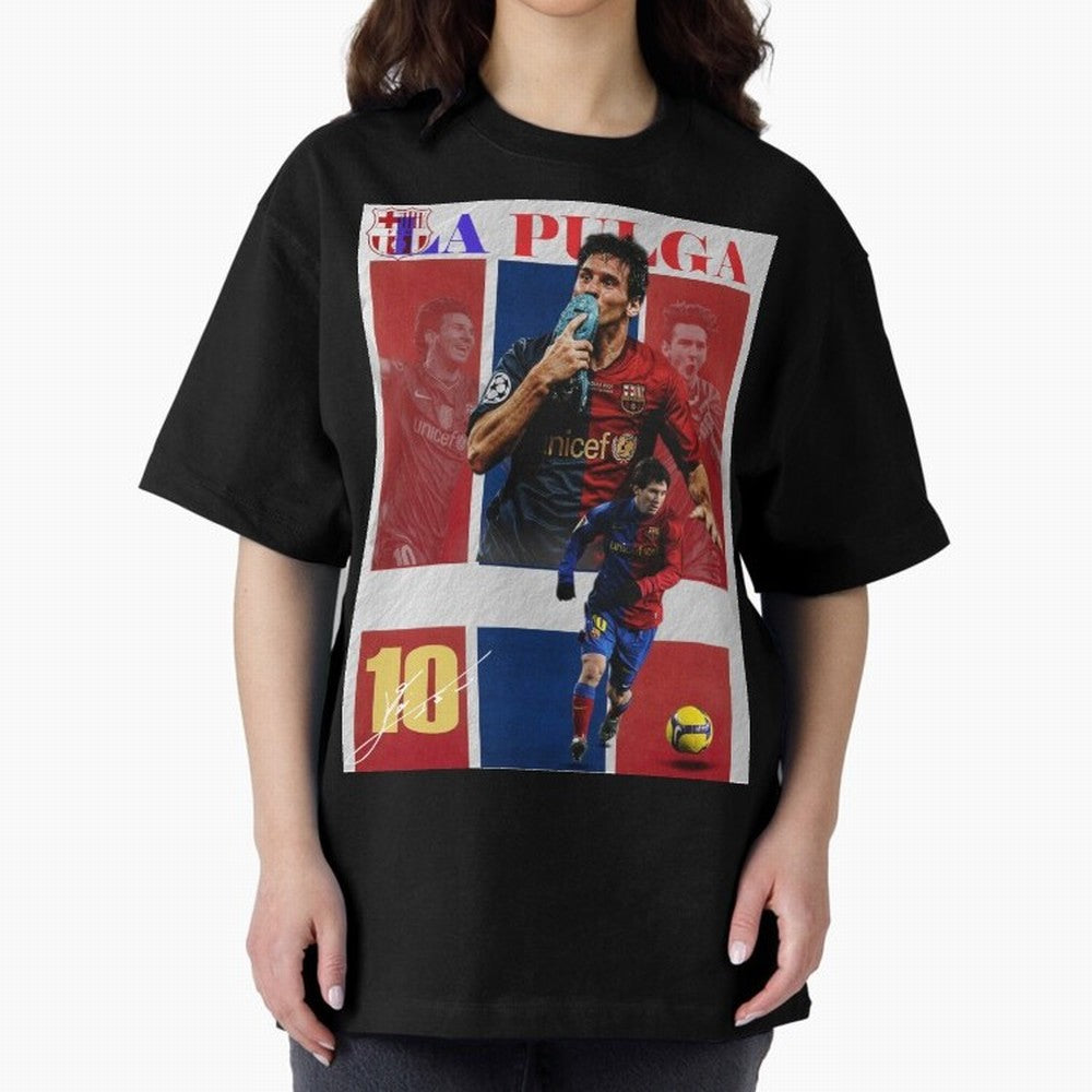 Lionel Messi 2009 UCL Barcelona Poster Oversized T-Shirt Bring Home Match Day Hype around FIFA World Cup 2026 Group Stage, Mbappe and Neymar, Brazil, Portugal and Argentina, Stadium Memories, Football Loyalty, International Chants and Championship