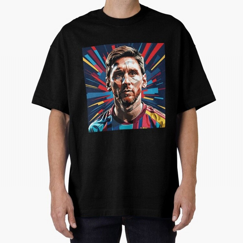 Lionel Messi Pop-Art Portrait Oversized T-Shirt Showcase Match Day Hype around FIFA World Cup 2026 USA Canada Mexico, Cristiano Ronaldo, Haaland and CR7, Brazil, Soccer Culture, Superstar Moments, National Team Dreams and Competitive Fire; Great