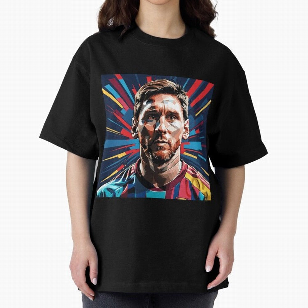 Lionel Messi Pop-Art Portrait Oversized T-Shirt Showcase Match Day Hype around FIFA World Cup 2026 USA Canada Mexico, Cristiano Ronaldo, Haaland and CR7, Brazil, Soccer Culture, Superstar Moments, National Team Dreams and Competitive Fire; Great