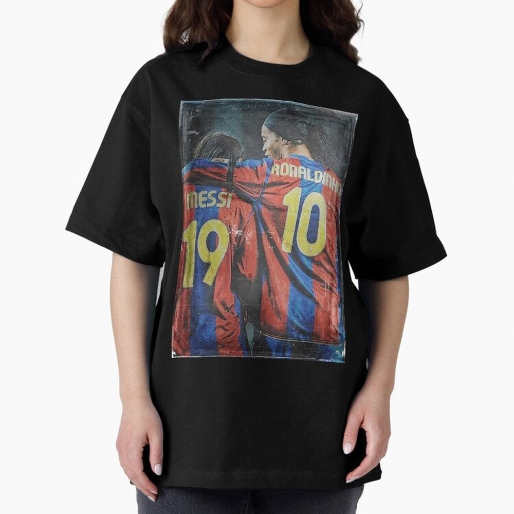 Messi and Ronaldinho Oversized T-Shirt Relive Match Day Hype around FIFA World Cup 2026 USA Canada Mexico, Neymar, France, Tournament Hype, Historic Matchups, Family Viewing Parties and Global Sports Pride; Created for Match Day Parties, Soccer