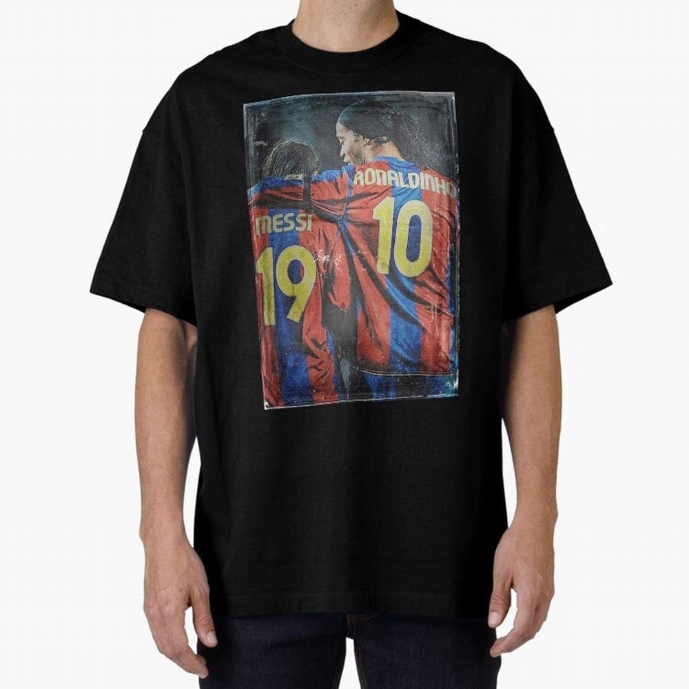 Messi and Ronaldinho Oversized T-Shirt Relive Match Day Hype around FIFA World Cup 2026 USA Canada Mexico, Neymar, France, Tournament Hype, Historic Matchups, Family Viewing Parties and Global Sports Pride; Created for Match Day Parties, Soccer
