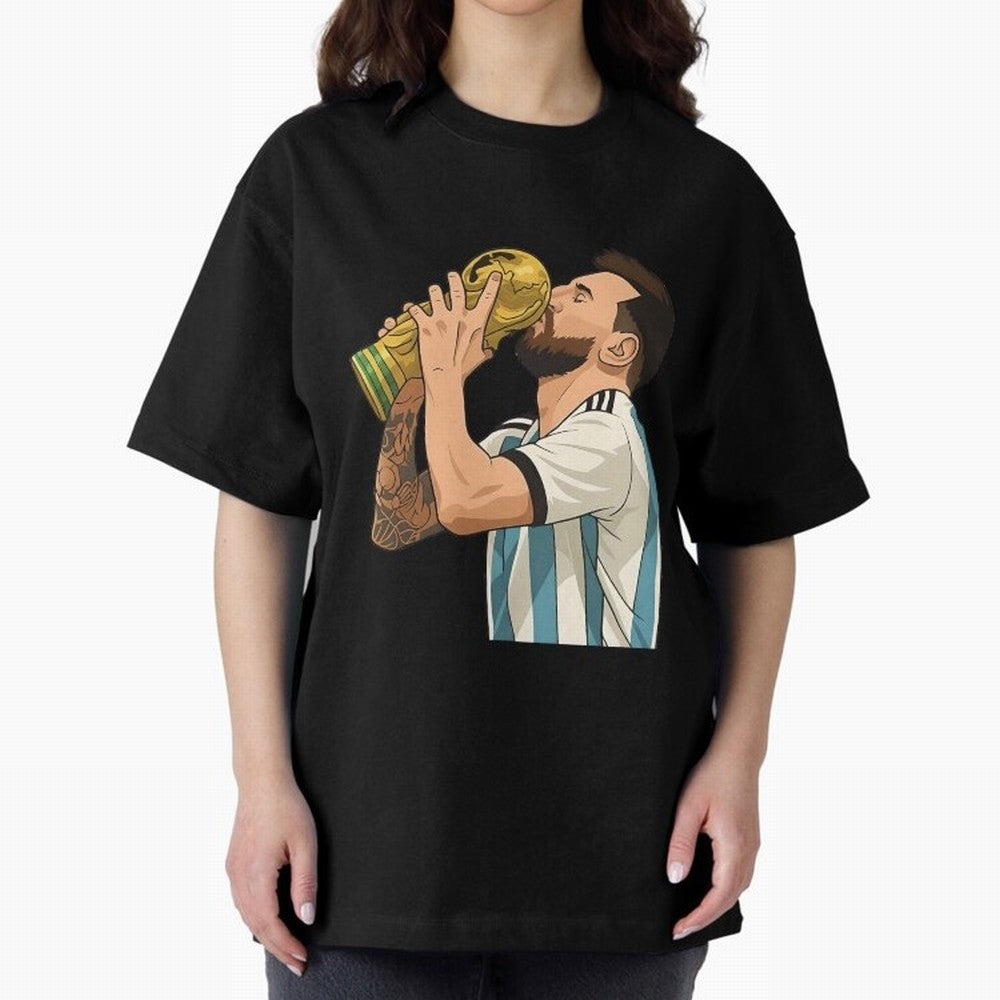 Messi Cup Oversized T-Shirt Celebrate the Road through Match Day Hype around FIFA World Cup 2026, Haaland and Mbappe, Brazil, Vintage Soccer Flavor, Modern Football Stars, National Flags and Final Night Emotion; Perfect for Fans, Collectors, Family