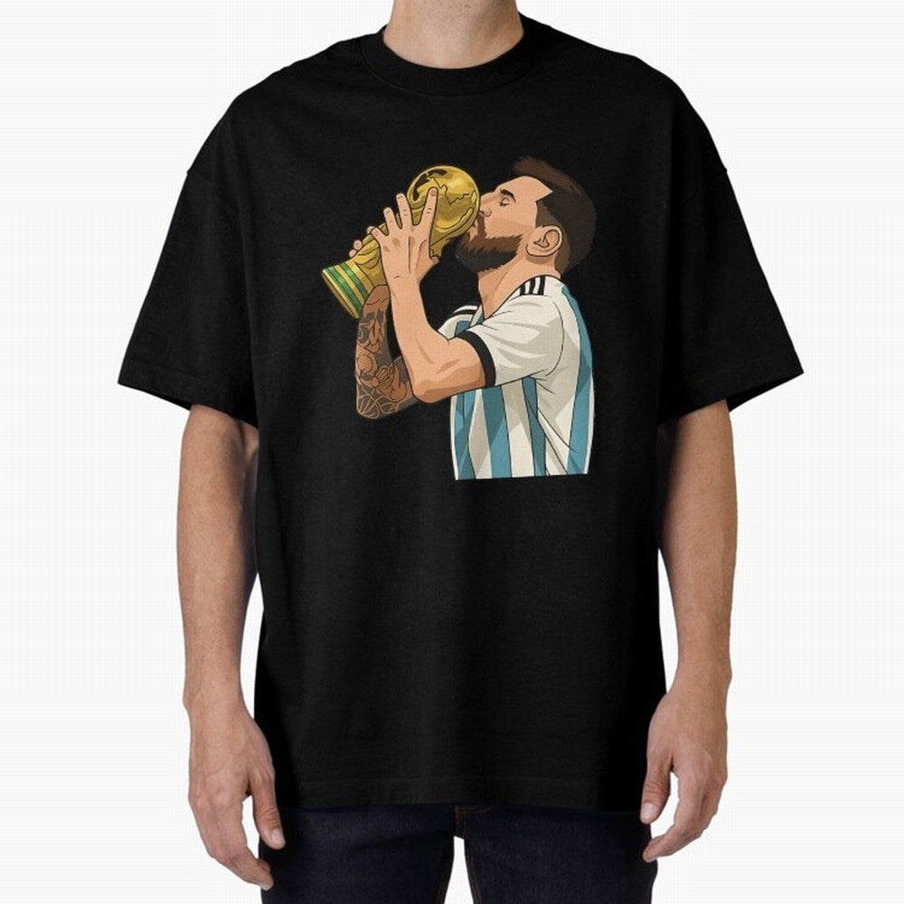 Messi Cup Oversized T-Shirt Celebrate the Road through Match Day Hype around FIFA World Cup 2026, Haaland and Mbappe, Brazil, Vintage Soccer Flavor, Modern Football Stars, National Flags and Final Night Emotion; Perfect for Fans, Collectors, Family