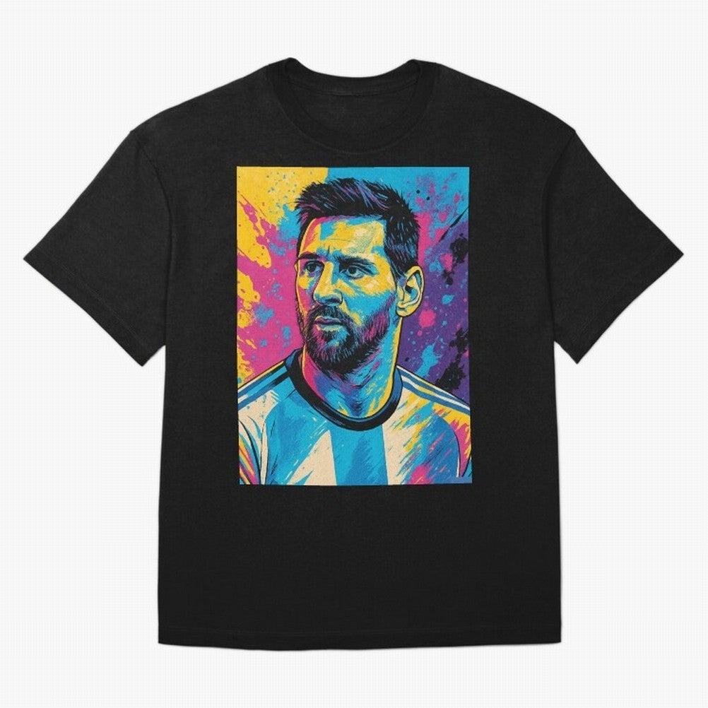Messi Pop Art Portrait Oversized T-Shirt Celebrate Rivalries and Pride in Match Day Hype around FIFA World Cup 2026, Messi, CR7 and Mbappe, Portugal, Spain and Germany, Stadium Memories, Football Loyalty, International Chants and Championship
