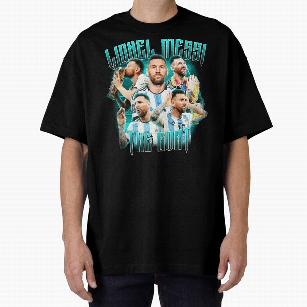 Messi Pop Art Portrait Oversized T-Shirt Turn Football Passion into FIFA World Cup 2026 USA Canada Mexico with Mbappe and Neymar, France and Portugal Energy, Champion Mindset, Group Stage Buzz, Knockout Tension and Passionate Fan Culture; Ideal for