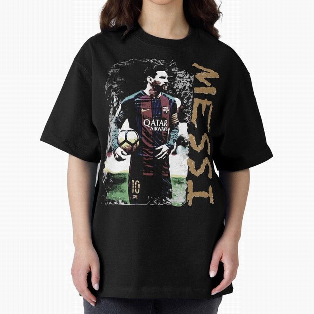 Messi Pop Art Portrait Oversized T-Shirt Celebrate Every Goal in the FIFA World Cup 2026 USA Canada Mexico Journey through Neymar Highlights, England, France and Netherlands Pride, Global Supporter Spirit, Legendary Goals, National Colors and