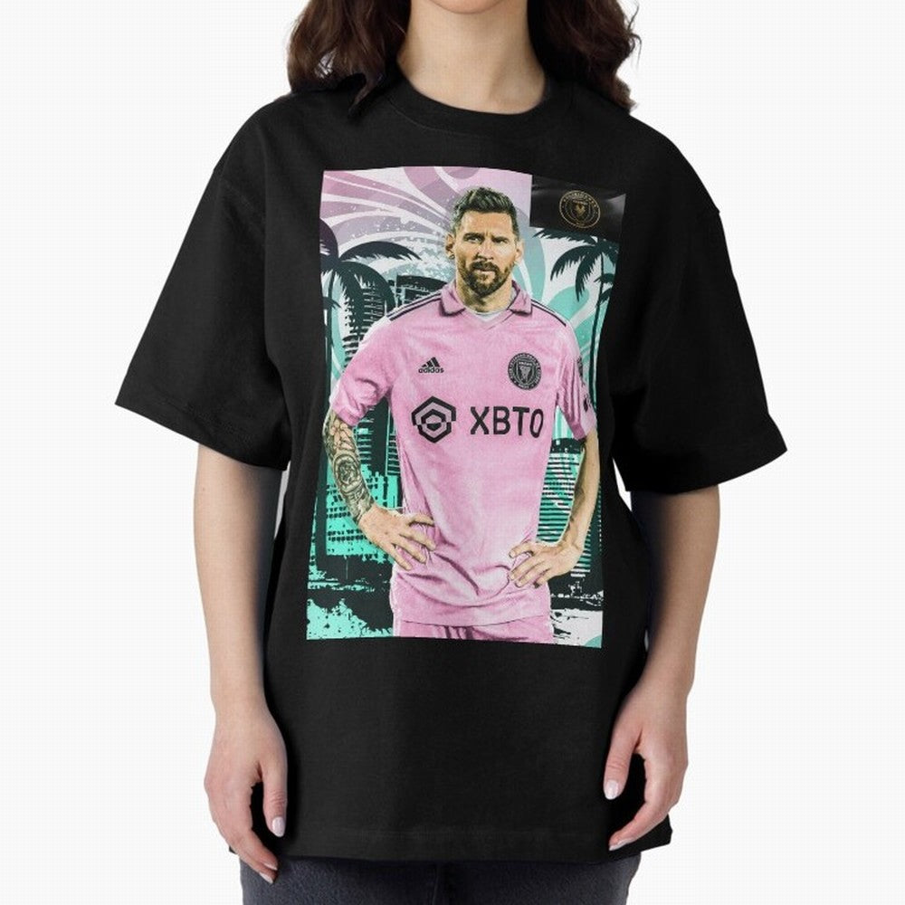Messi Pop Art Portrait Oversized T-Shirt Capture Stadium Memories from Match Day Hype around FIFA World Cup 2026 USA Canada Mexico, Haaland and Mbappe, Argentina, France and Brazil, Champion Mindset, Group Stage Buzz, Knockout Tension and