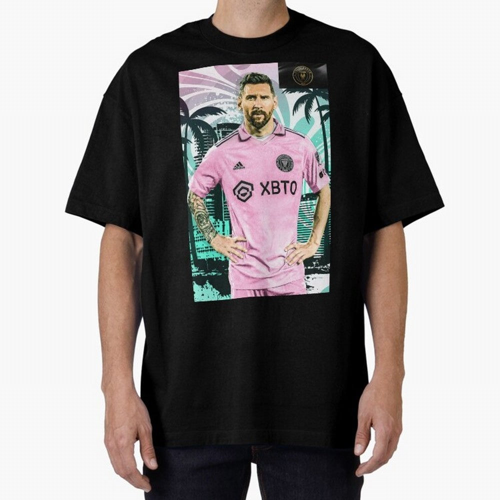 Messi Pop Art Portrait Oversized T-Shirt Capture Stadium Memories from Match Day Hype around FIFA World Cup 2026 USA Canada Mexico, Haaland and Mbappe, Argentina, France and Brazil, Champion Mindset, Group Stage Buzz, Knockout Tension and